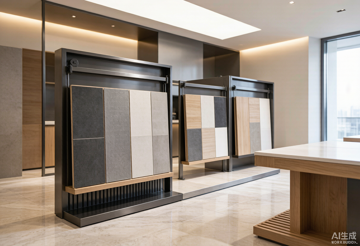 Premium tile showroom interior with display racks
