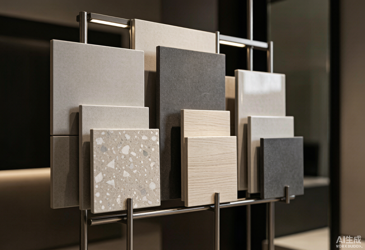 Close-up of premium tile display rack